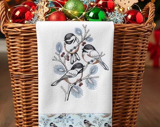 Chickadees Embroidered Terry Towel: Kitchen, Bath, or Nursery Hand Towel-Holiday Decor