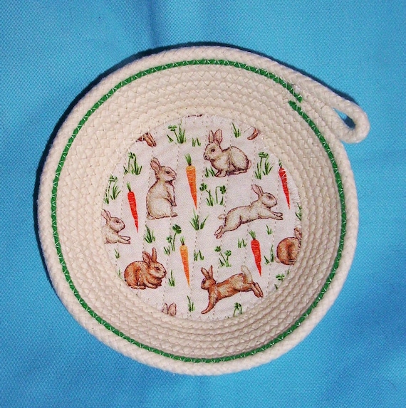 Bunny Trinket Bowl: Handmade Fabric Wrapped Rope Candy Dish