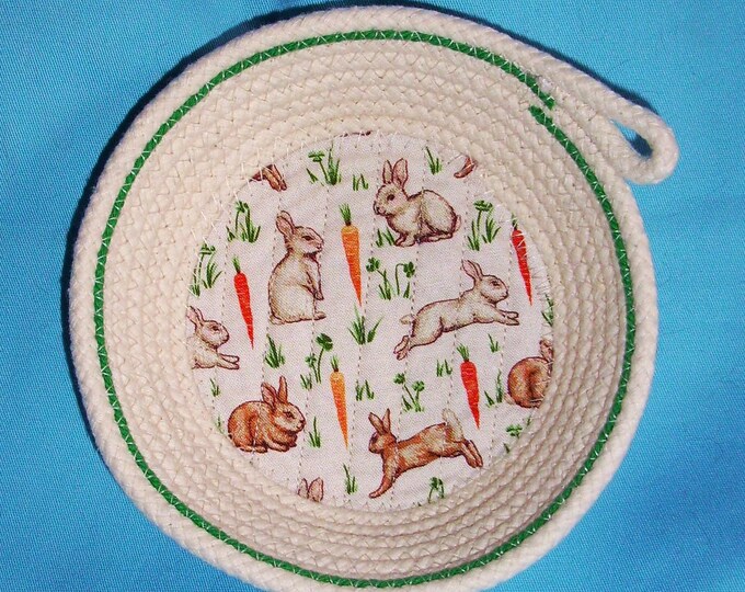 Bunny Trinket Bowl: Handmade Fabric Wrapped Rope Candy Dish