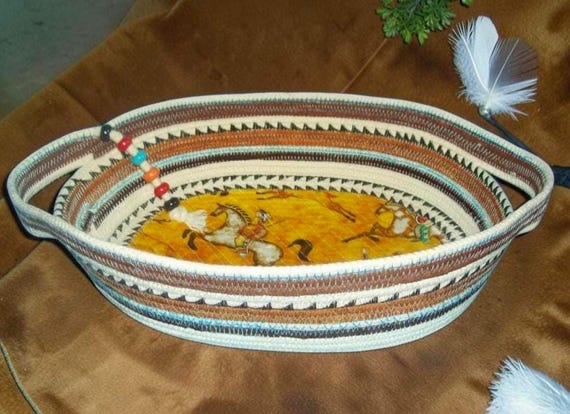 Large Native Rope Bowl with Handles-Buffalo Hunters Oval Basket