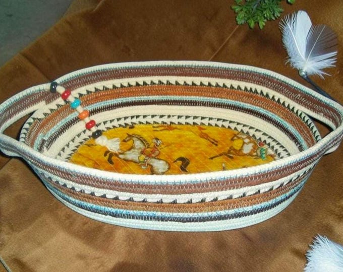 Large Native Rope Bowl with Handles-Buffalo Hunters Oval Basket