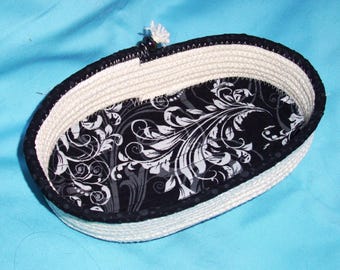 Cuenco ovalado de cuerda, cesta envuelta en tela, contenedor enrollado hecho a mano, tendedero decorativo de cuerda, organizador de accesorios.