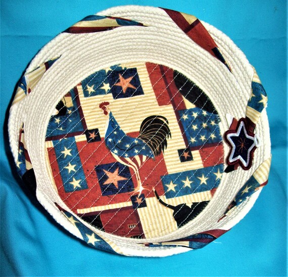 Patriotic Rope Basket Bowl: Americana Rooster Decor-Americana Basket