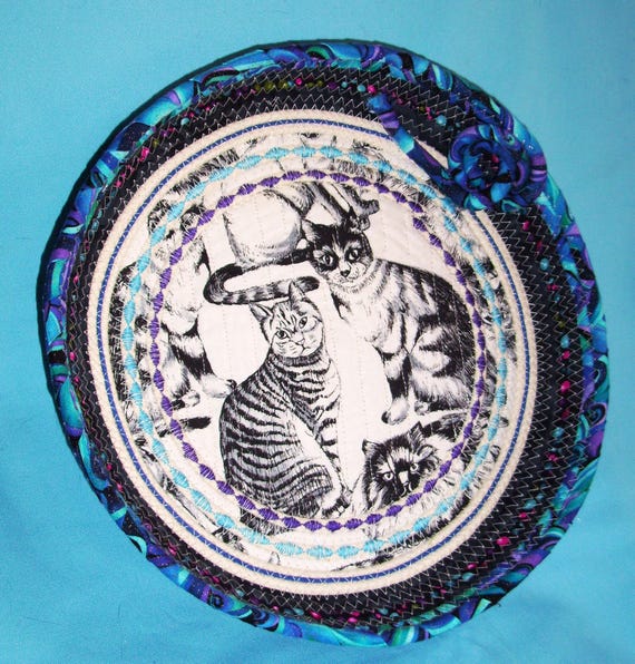 Cats Large Shallow Rope Bowl-Fabric Wrapped Cord Basket