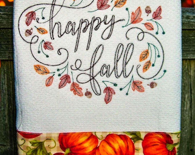 Fall Embroidered Kitchen Towel-Autumn Dish Towel
