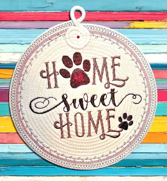 Embroidered Dog Rope Trivet: Home Sweet Home Coaster-Wall Art