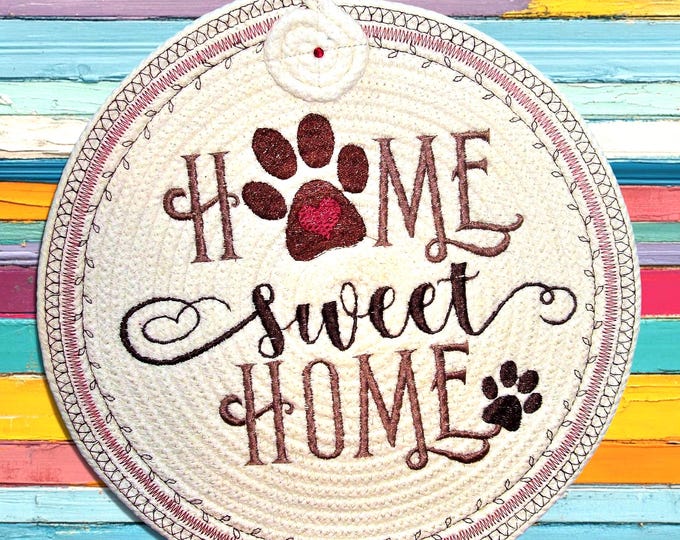 Embroidered Dog Rope Trivet: Home Sweet Home Coaster-Wall Art