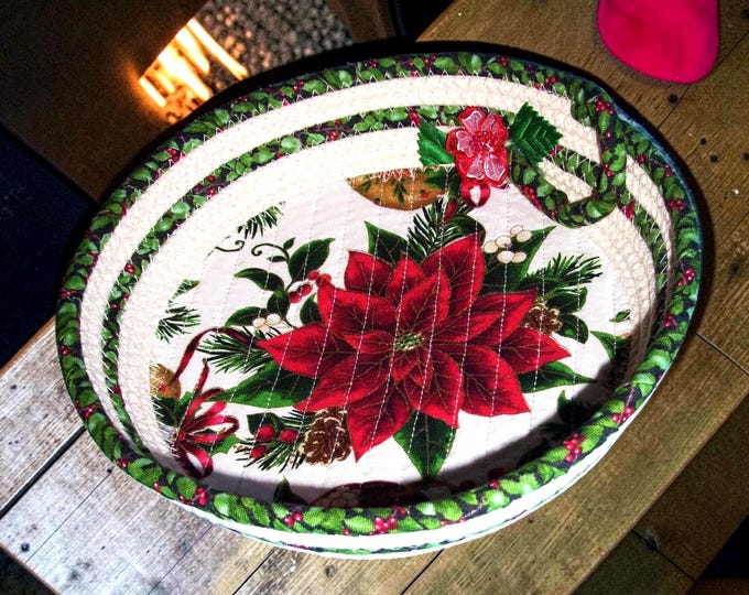 Poinsettia Fabric Bowl: Handmade Holiday Rope Basket