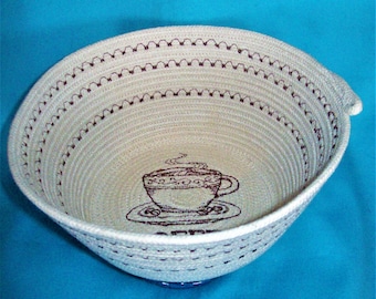Cuenco de cuerda para taza de café bordada: cesta de algodón enrollada hecha a mano