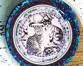 Cats Large Shallow Rope Bowl-Fabric Wrapped Cord Basket