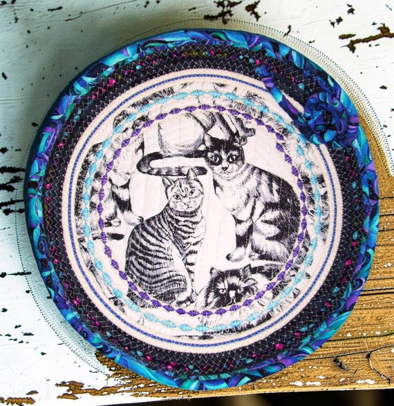 Cats Large Shallow Rope Bowl-Fabric Wrapped Cord Basket