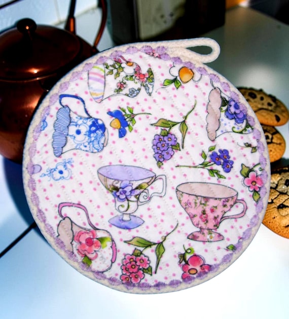 Floral Rope Coaster- Handmade Cotton Rope Hot Pad, Country Candle Mat