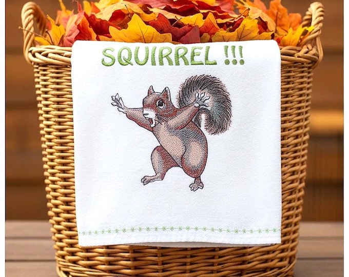 Personalized Squirrel Tea Towel-Embroidered Kitchen Dish Towel