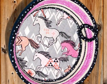 Indian Ponies Rope Bowl-Horse Fabric Wrap Basket-Western Decor