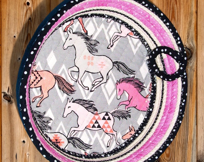 Indian Ponies Rope Bowl-Horse Fabric Wrap Basket-Western Decor