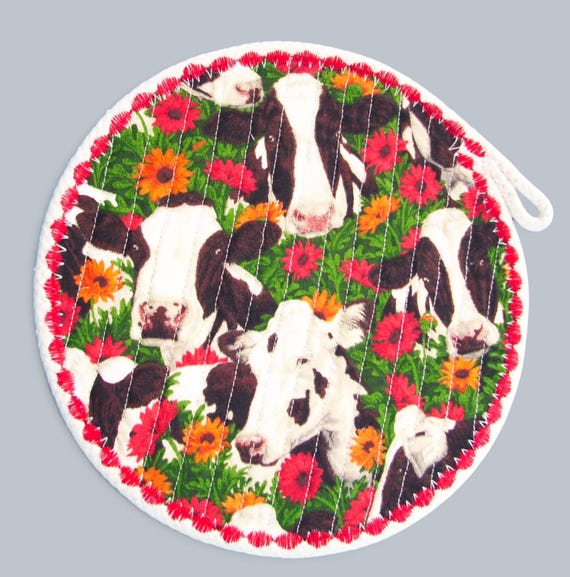 Country Cows Fabric Rope Coaster: Handmade Farmhouse Trivet