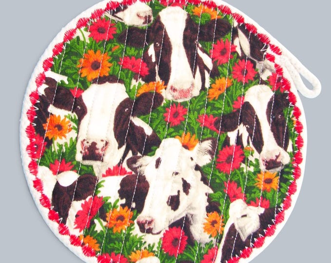 Country Cows Fabric Rope Coaster: Handmade Farmhouse Trivet
