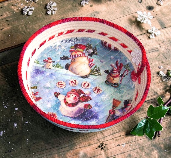 Snowman Rope Bowl: Handmade Christmas Candy Dish
