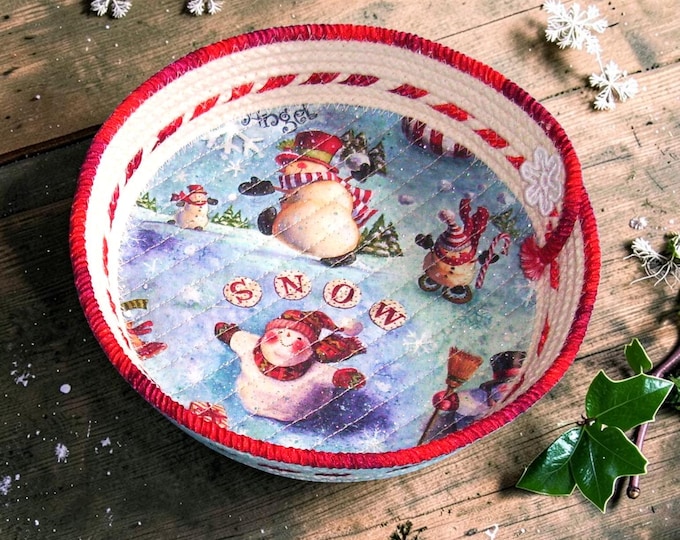 Snowman Rope Bowl: Handmade Christmas Candy Dish