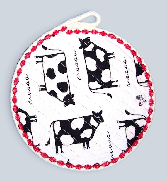 Cow Fabric Mug Rug: Holstein Rope Trivet, Country Candle Mat