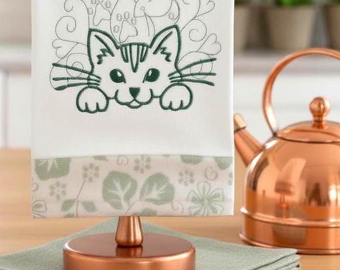 Embroidered Kitten Hand Towel-Cat Kitchen Dish Towel
