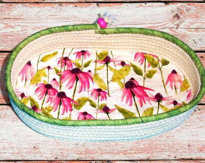 Floral Oval Rope Bowl-Fabric Wrapped Flower Bowl-Nightstand Basket