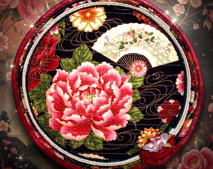 Asian Fabric Wrapped Bowl-Peony Fan Rope Bowl