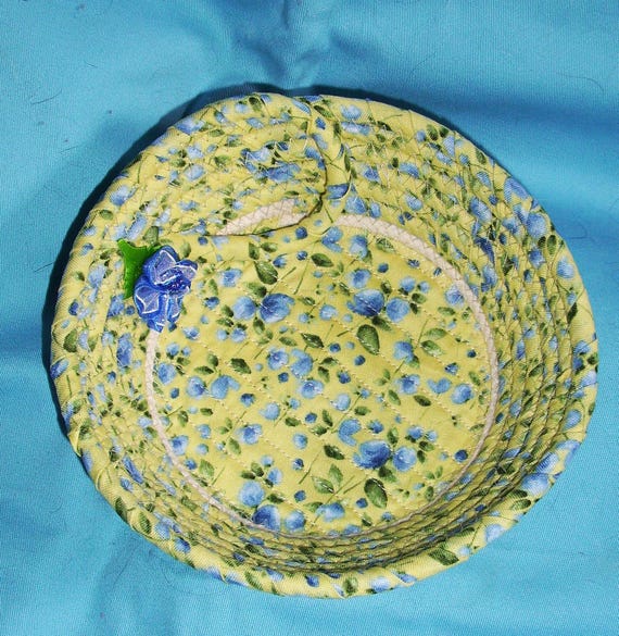 Fabric Wrapped Rope Bowl: Trinket Ring Holder, Decorative Floral Basket