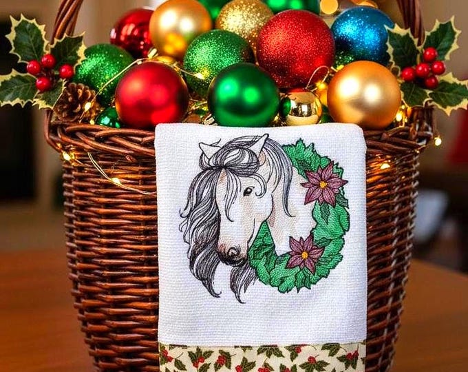 Embroidered Horse Hand Towel-Holiday Kitchen Dish Towel
