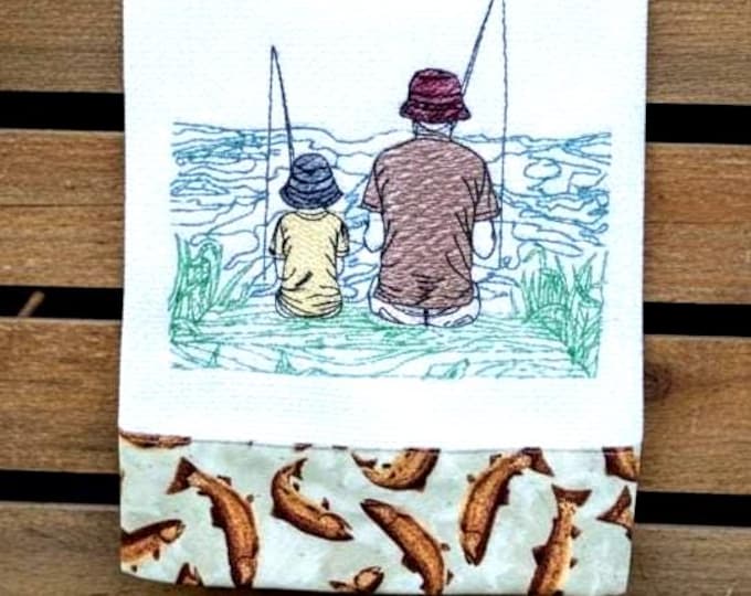 Embroidered Fishing Terry Towel-Kitchen Dish Towel-Boys Camping Towel