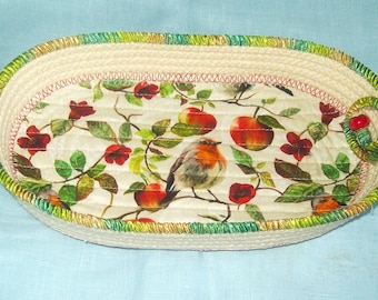 Cuenco de cuerda de petirrojo hecho a mano: bandeja ovalada de algodón para todo uso