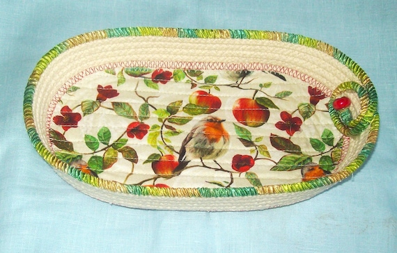 Handmade Robin Rope Bowl: Oval Cotton Catch-All Basket Tray