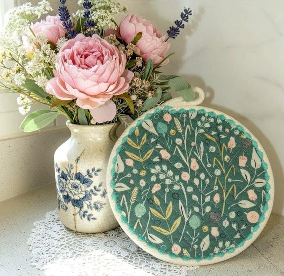 Floral Fabric Rope Trivet: Heat Resistant Hot Pad, Kitchen Coaster