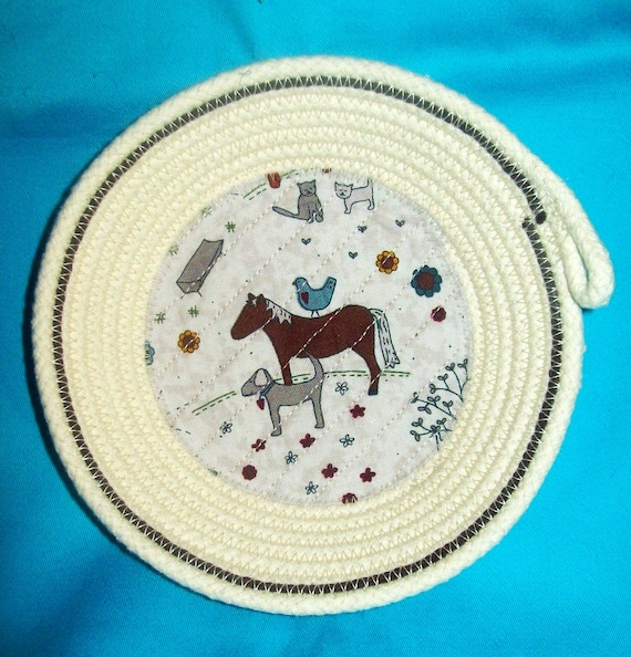 Handmade Trinket Rope Bowl-Farmhouse Fabric Design-Barnyard Animal Basket