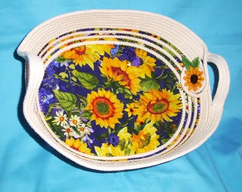 Cesta de cuerda con forma de girasol y asas