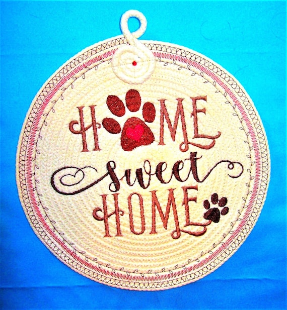 Embroidered Dog Rope Trivet: Home Sweet Home Coaster-Wall Art