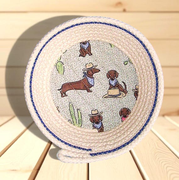 Dachshund Rope Trinket Bowl: Handmade Cotton Basket From Clothesline