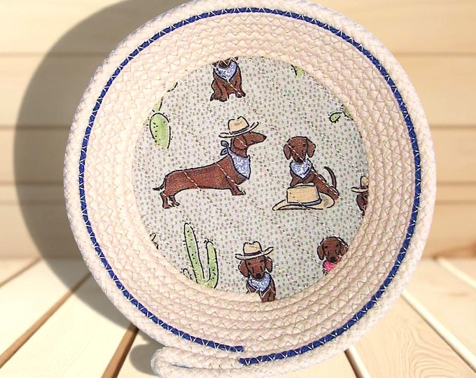 Dachshund Rope Trinket Bowl: Handmade Cotton Basket From Clothesline
