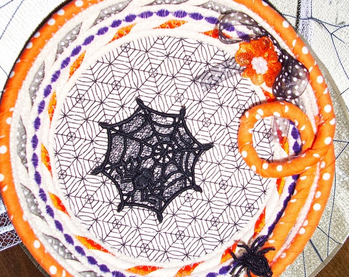 Spider Web Embroidered Rope Bowl-Holiday Candy Basket-Lace Spider