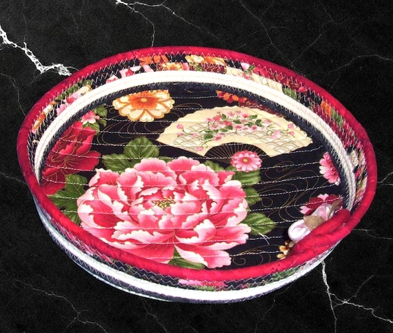 Asian Fabric Wrapped Bowl-Peony Fan Rope Bowl
