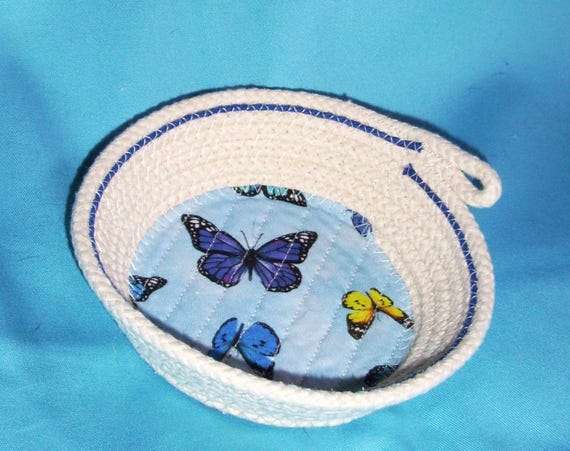 Butterfly Rope Bowl: Fabric Wrapped Trinket Dish - Handmade in Montana