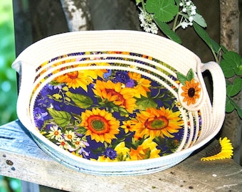 Sunflower Rope Bowl-Clothesline Basket with Handles