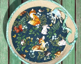 Woodland Animals Rope Bowl-Fabric Wrapped Basket