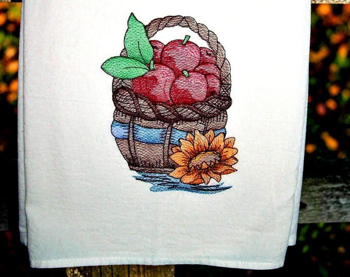 Apple Basket Embroidered Towel-Kitchen Dish Cotton Towel