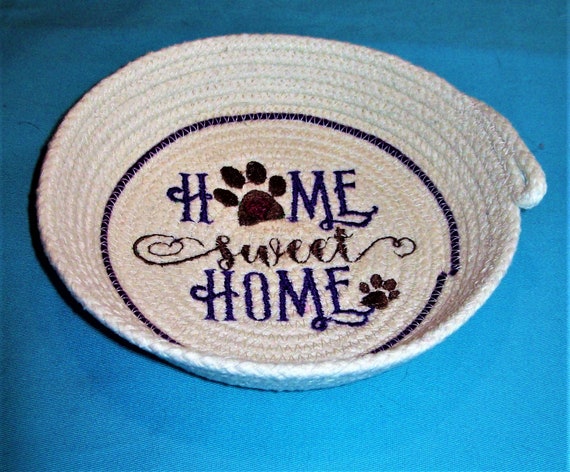 Embroidered Paw Print Rope Bowl: Home Sweet Home Pet Dish-Catch all Basket