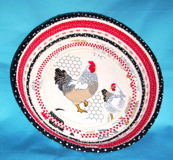 Rooster and Hen Fabric Rope Bowl-Chickens Decorative Basket