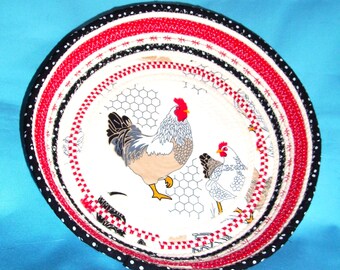 Cuenco de cuerda con forma de gallo y gallina - Cesta decorativa de tela con diseño de gallinas