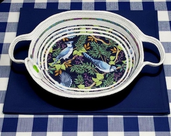 Blue Jay Rope Bowl-Fabric Wrapped Oval Basket