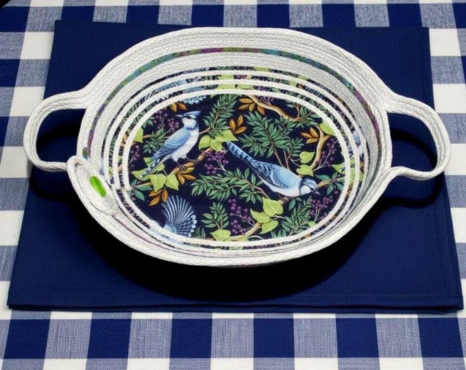Blue Jay Rope Bowl-Fabric Wrapped Oval Basket