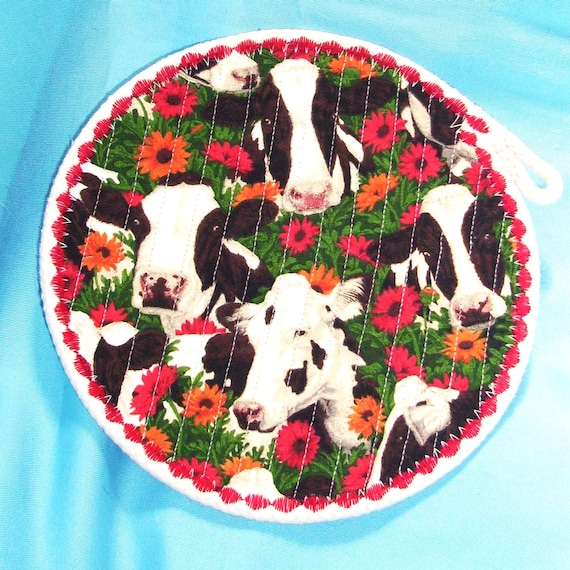Country Cows Fabric Rope Coaster: Handmade Farmhouse Trivet
